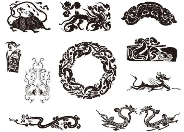 河东龙纹和凤纹的中式图案